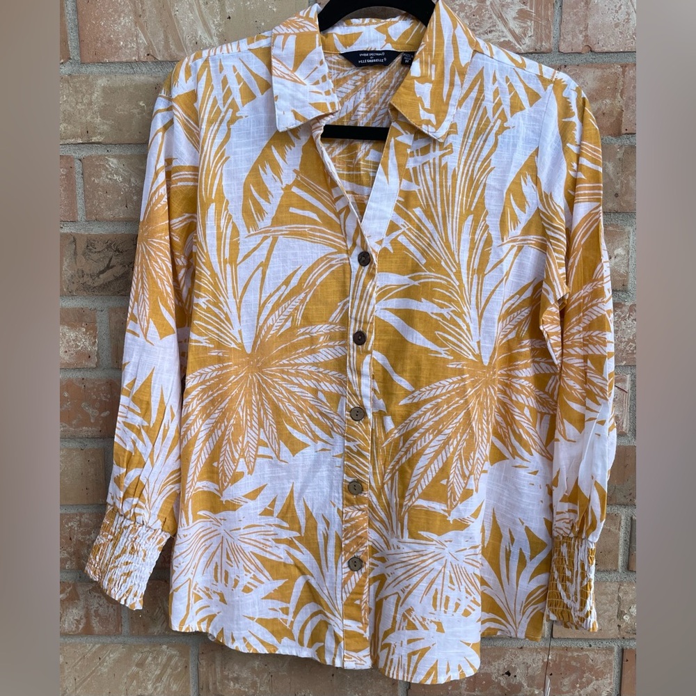 Mlle Gabrielle Women’s Orange/White Size Medium Palm Shirt NWT 100%Cotton